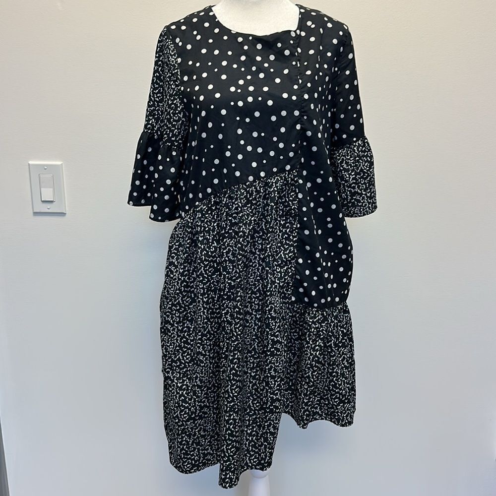 CAARA Millazo Black and White Polka Dot Print Dress Asymmetrical XS